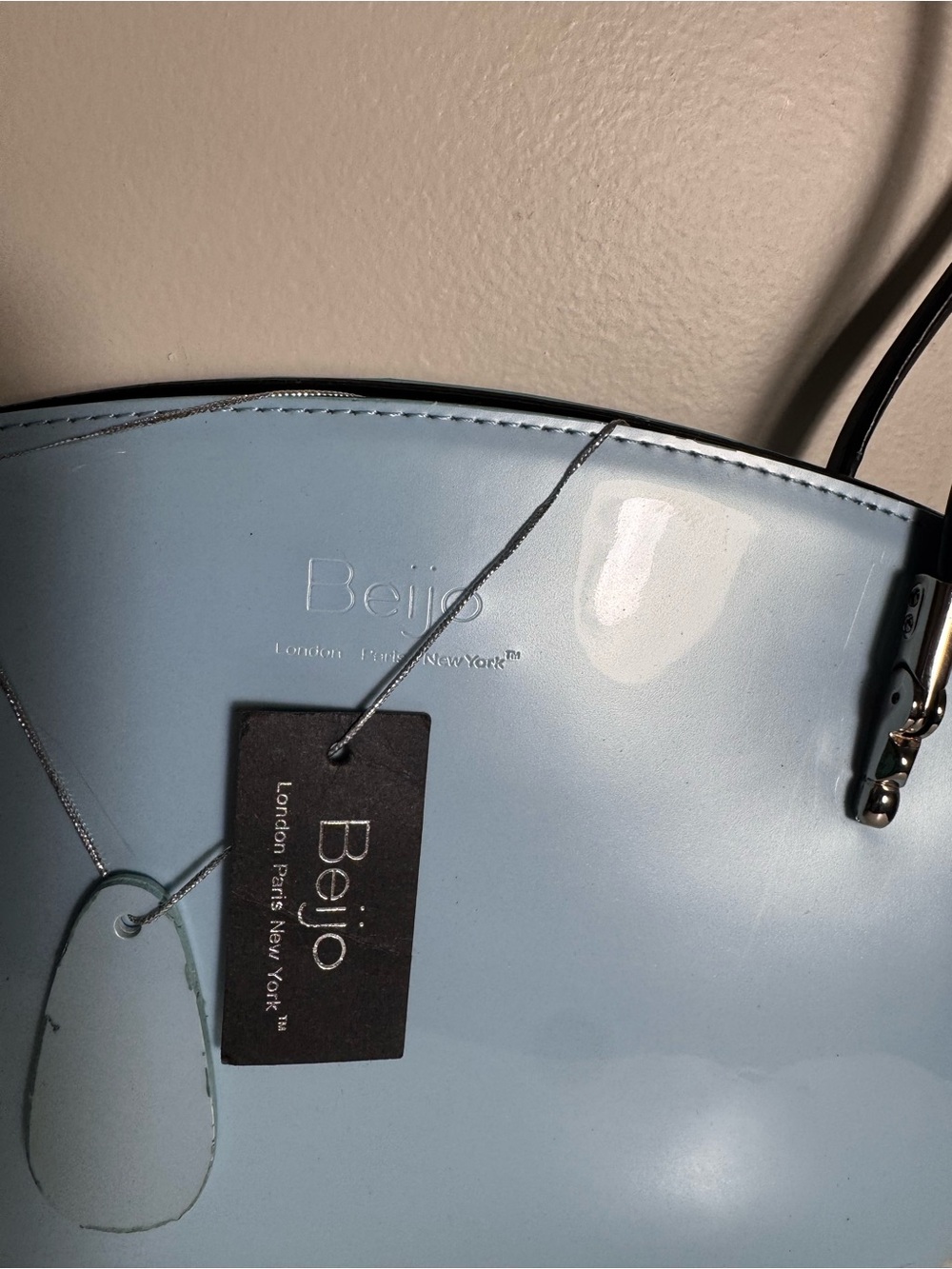 Beijo Light Blue Patent Tote with Black Double Handles - Picture 5 of 7
